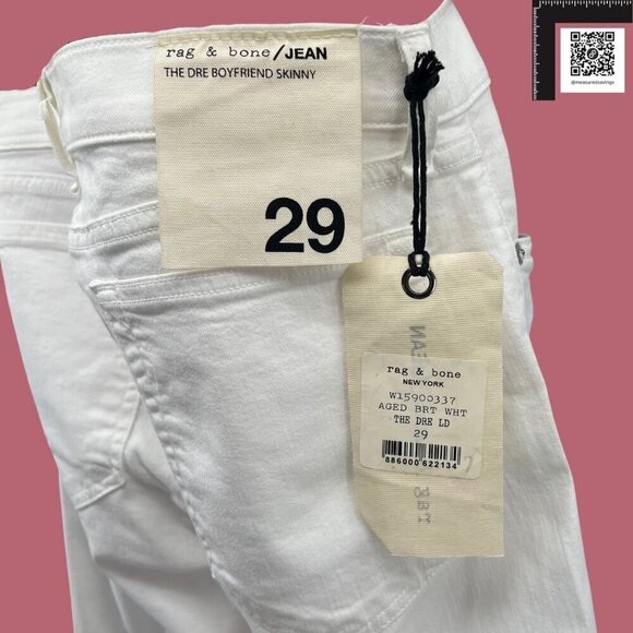 Rag & Bone (29 - NWT] The Dre Boyfriend Skinny Jeans in Aged Bright White - Picture 4 of 13